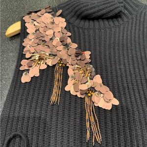 Black Turtleneck Sweater with Sequin Embellishments